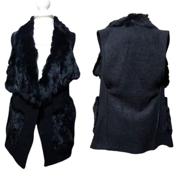 Fashion Fur Vest By  Xiweiya Black Real Fur Open Front Vest Size Small - Picture 1 of 7
